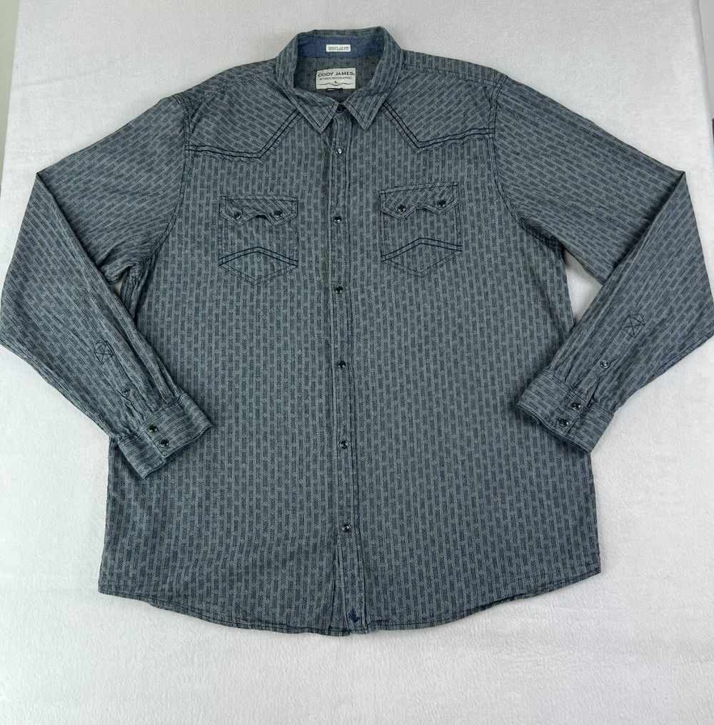 Cody James Long Sleeve Button Up Men's 3XLT Gray Authentic Western Regular Fit